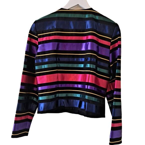 Talbots Black Multicolored Stripes Crew Neck Long Sleeve Polyester Jacket - 8 - Picture 2 of 6